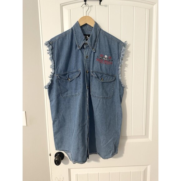 2006 Daytona Bike Week Sleeveless Denim Biker Shirt Pockets Men’s Size Medium - Picture 2 of 5